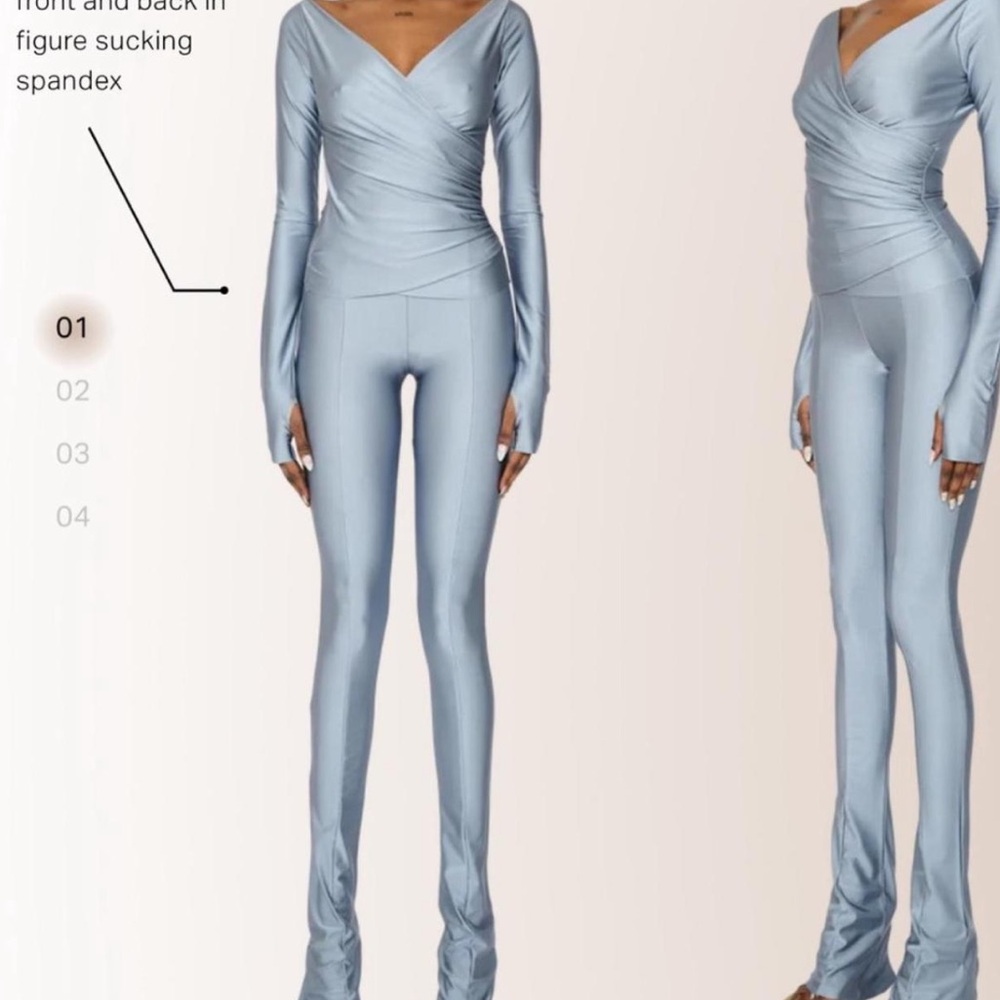 Cou Coo Metallic Silver Two-Piece Top and Pants Set size small